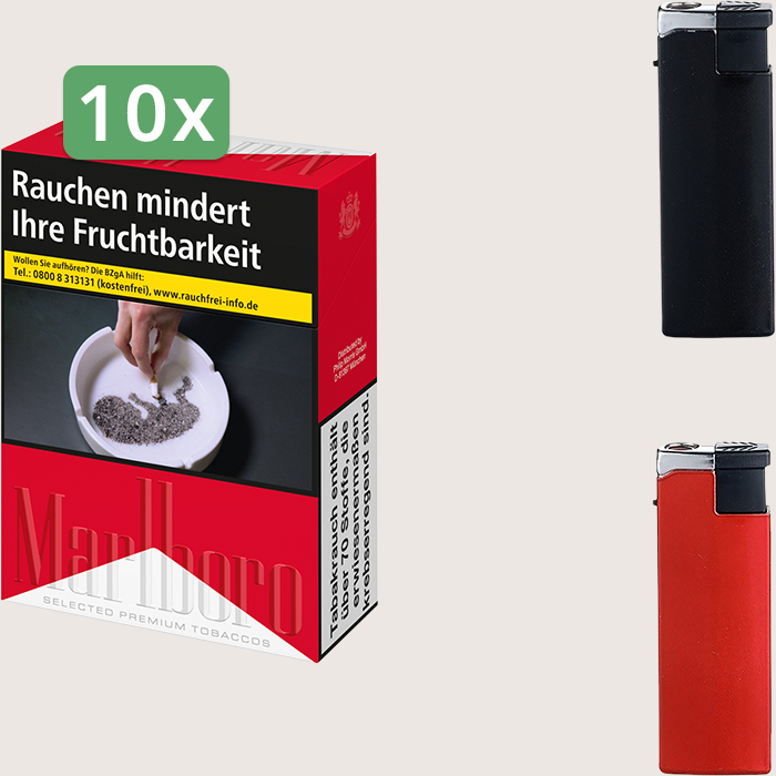 Marlboro Red 10 x 12,00 € Sparpaket mit 290 Zigaretten und Feuerzeugset