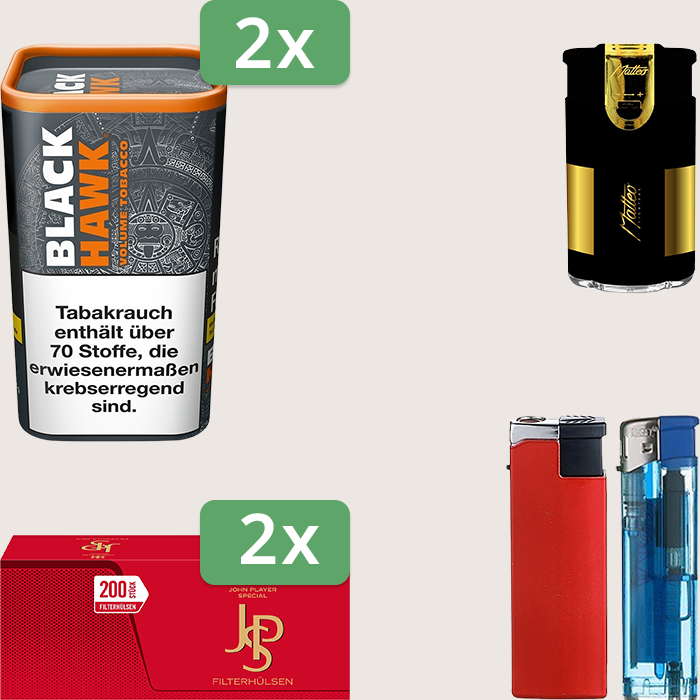 Black Hawk 2 x 90 g Sparpaket mit 400 JPS Red Hülsen und Feuerzeugset