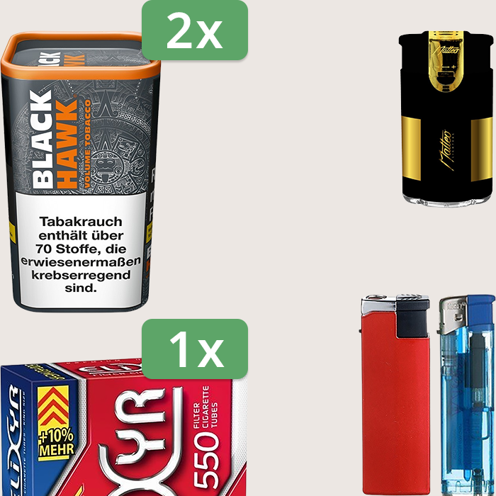 Black Hawk 2 x 90 g Sparpaket mit 550 Elixyr Hülsen und Feuerzeugset