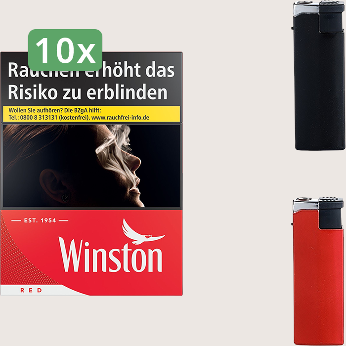 Winston Red 10 x 10,00 € Sparpaket mit 260 Zigaretten und Feuerzeugset