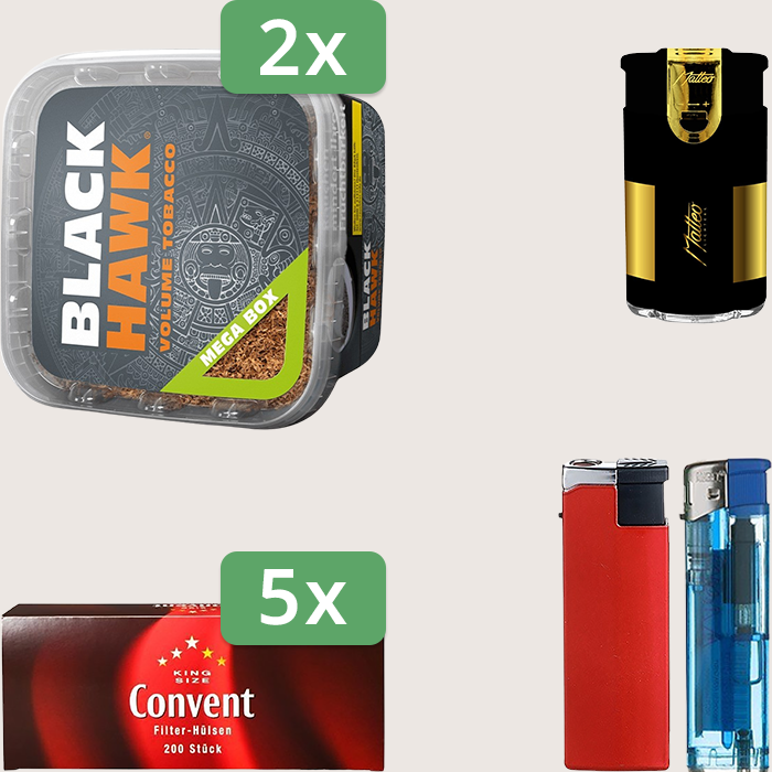 Black Hawk 2 x 230 g Sparpaket mit 1.000 Convent Hülsen und Feuerzeugset