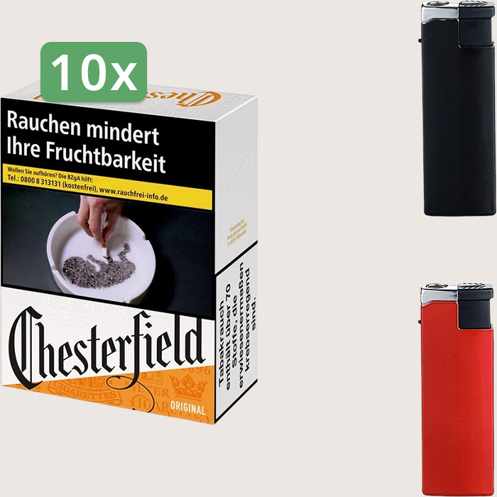Chesterfield Original 10 x 10,00 € Sparpaket mit 250 Zigaretten und Feuerzeugset Chesterfield Original 10 x 10,00 € Sparpaket mit 250 Zigaretten und Feuerzeugset