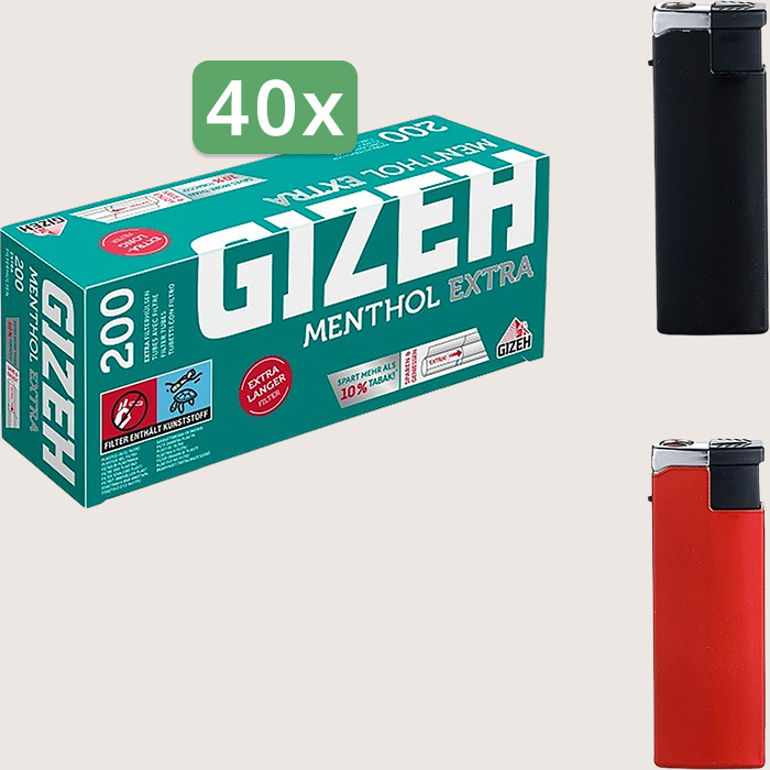 Gizeh Menthol Extra Sparpaket mit 8.000 Hülsen und Feuerzeugset