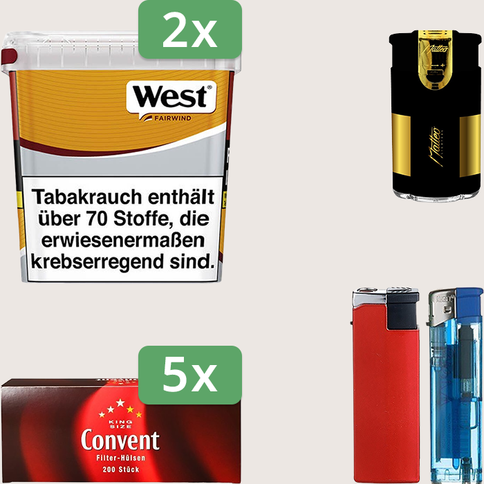 West Yellow 2 x 235 g Sparpaket mit 1.000 Convent Hülsen und Feuerzeugset