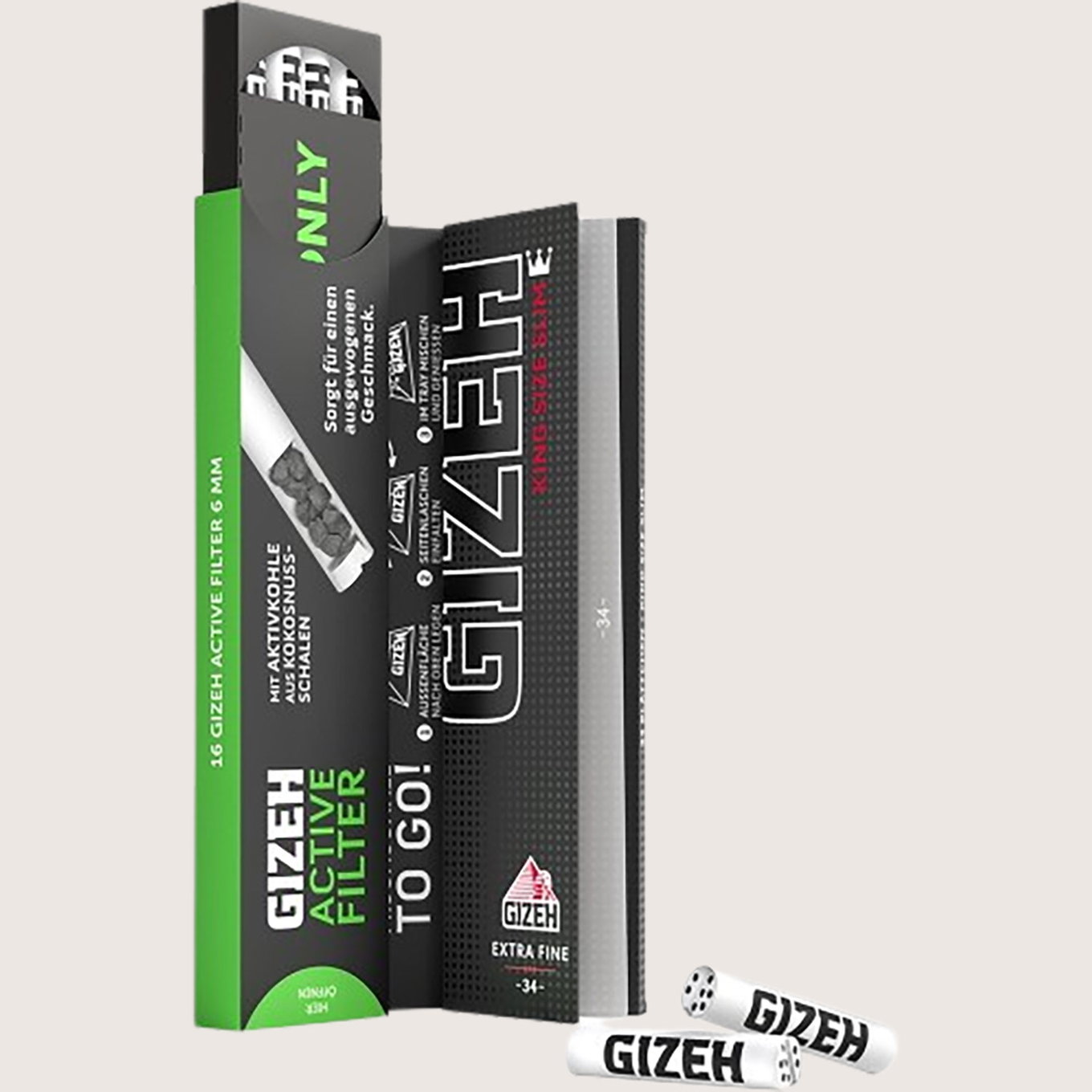Gizeh Black King Size Slim + Active Filter 34 Blättchen