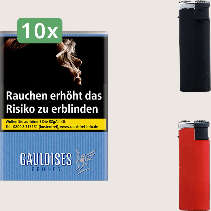Gauloises Brunes 10 x 9,30 € Sparpaket mit 200 Zigaretten und Feuerzeugset