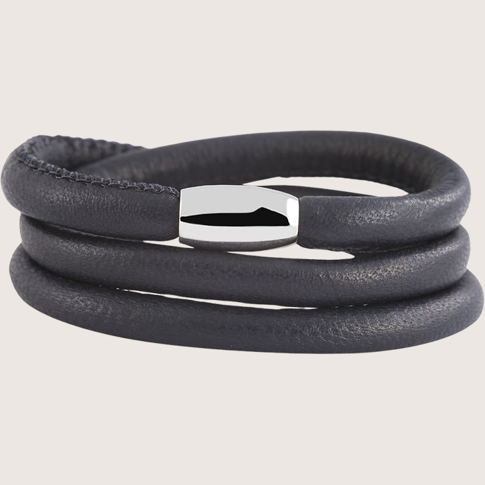 Echtleder Rundarmband - Dunkelgrau - 54 cm