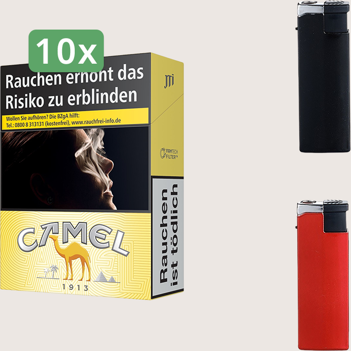 Camel Yellow 10 x 10.00 € Sparpaket mit 250 Zigaretten und Feuerzeugset