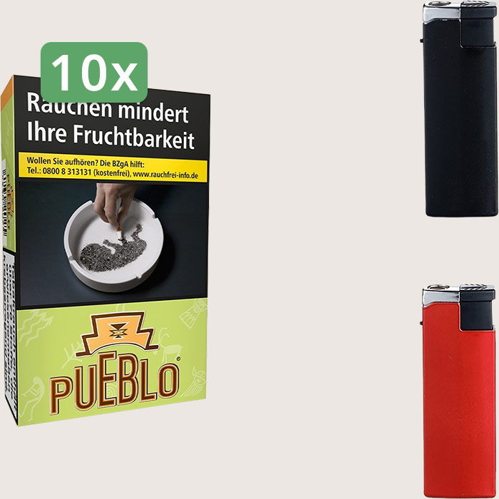 Pueblo Green 10 x 7,20 € Sparpaket mit 200 Zigaretten und Feuerzeugset