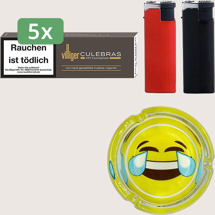Villiger Culebras mit Mundstück 5 x 6,97 € Sparpaket mit 30 Zigarillos, Aschenbecher und Feuerzeugset