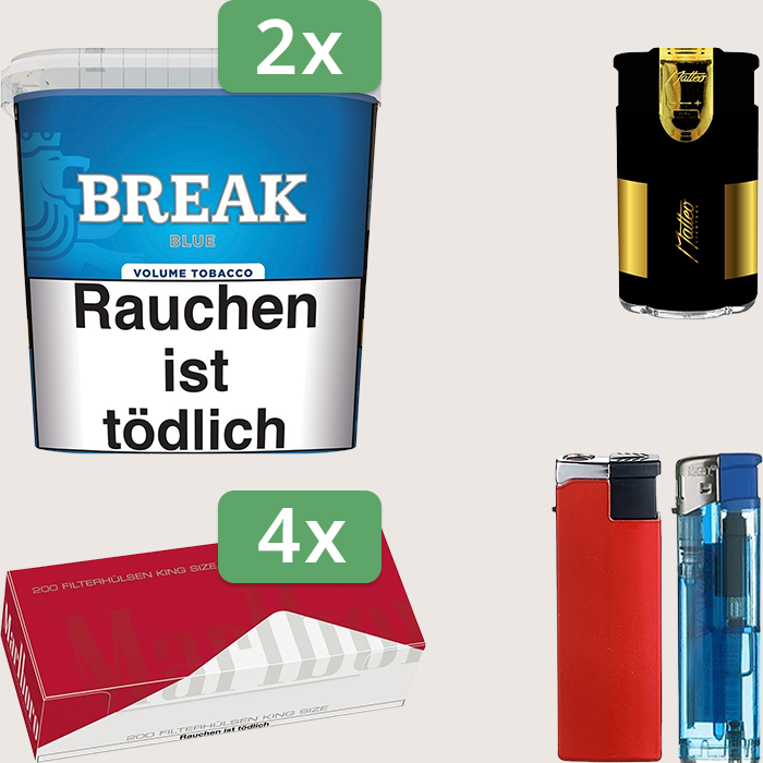 Break Blue 2 x 195 g Sparpaket mit 800 Marlboro Red Hülsen und Feuerzeugset