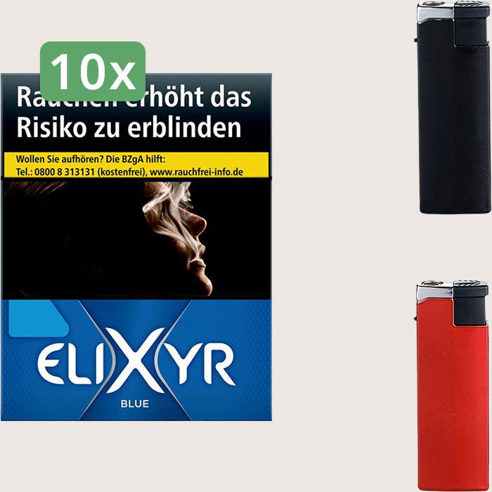 Elixyr Blue 10 x 9,00 € Sparpaket mit 250 Zigaretten und Feuerzeugset