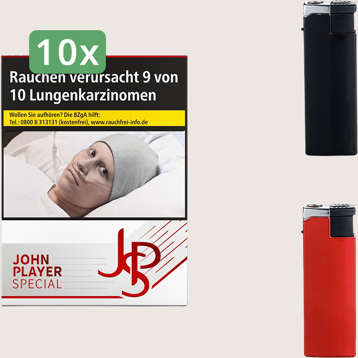 JPS Red 10 x 16,00 € Sparpaket mit 420 Zigaretten und Feuerzeugset