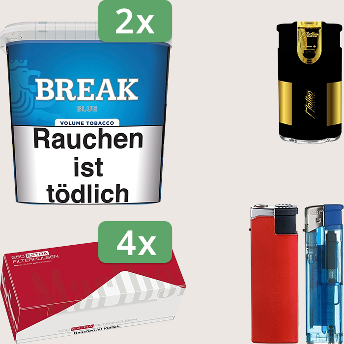 Break Blue 2 x 195 g Sparpaket mit 1.000 Marlboro Red Extra Hülsen und Feuerzeugset