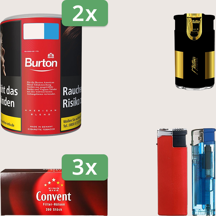 Burton Full Red 2 x 120 g Sparpaket mit 600 Convent Hülsen und Feuerzeugset