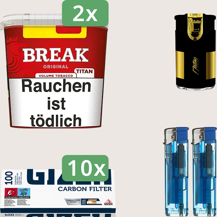 Break Original 2 x 300 g Sparpaket mit 1.000 Gizeh Carbon Hülsen und Feuerzeugset