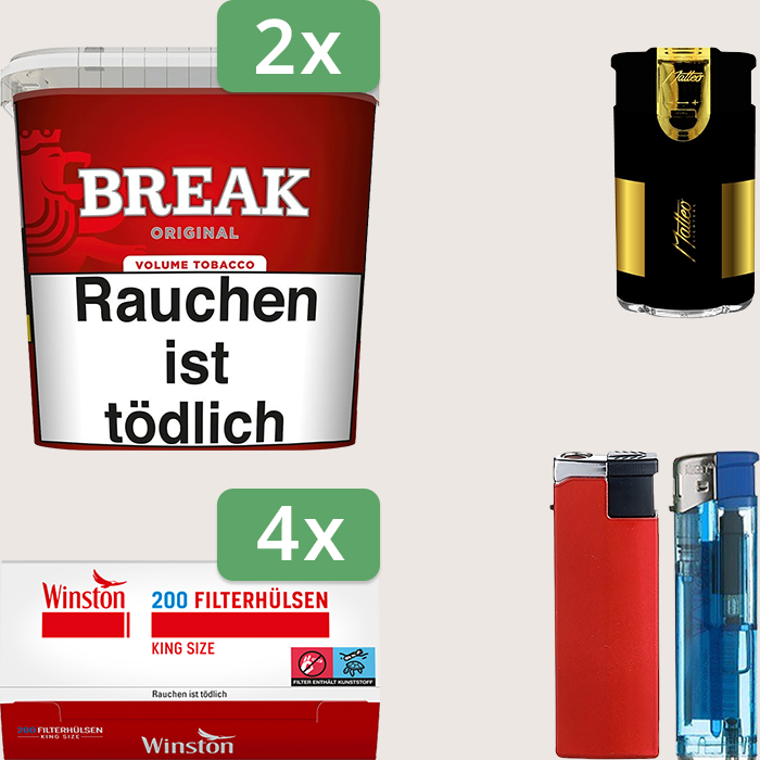 Break Original 2 x 195 g Sparpaket mit 800 Winston Hülsen und Feuerzeugset