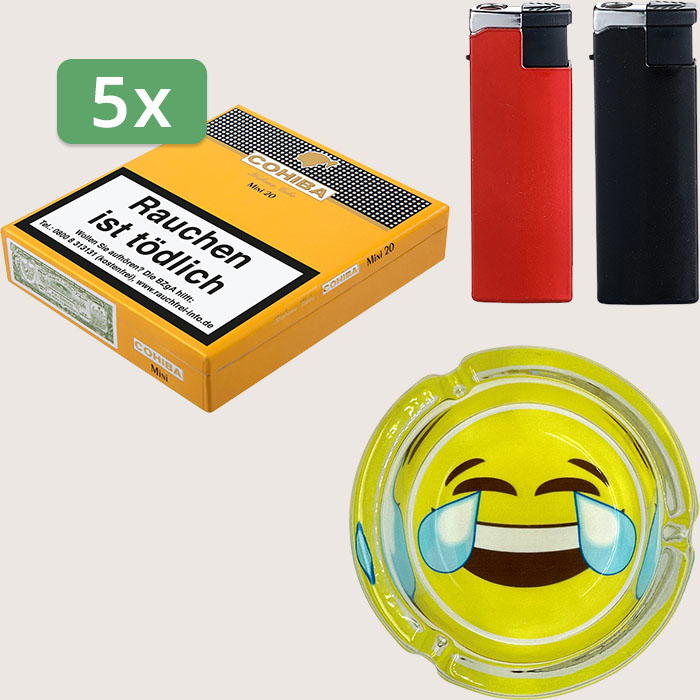 Cohiba Mini 5 x 18,32 € Sparpaket mit 100 Zigarillos, Aschenbecher und Feuerzeugset