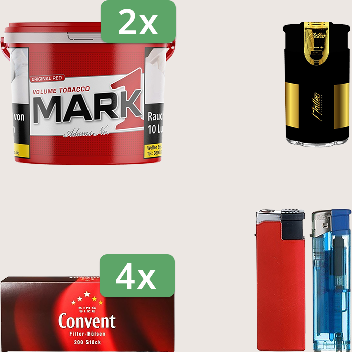 Mark 1 - 2 x 190 g Sparpaket mit 800 Convent Hülsen und Feuerzeugset