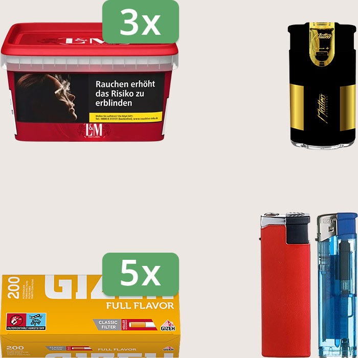 L&M Red 3 x 129 g Sparpaket mit 1.000 Gizeh Full Flavor Hülsen und Feuerzeugset L&M Red 3 x 129 g Sparpaket mit 1.000 Gizeh Full Flavor Hülsen und Feuerzeugset