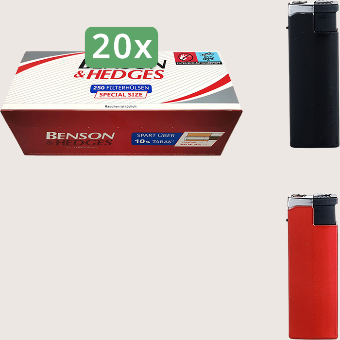 Benson & Hedges Special Size Sparpaket mit 5.000 Hülsen und Feuerzeugset
