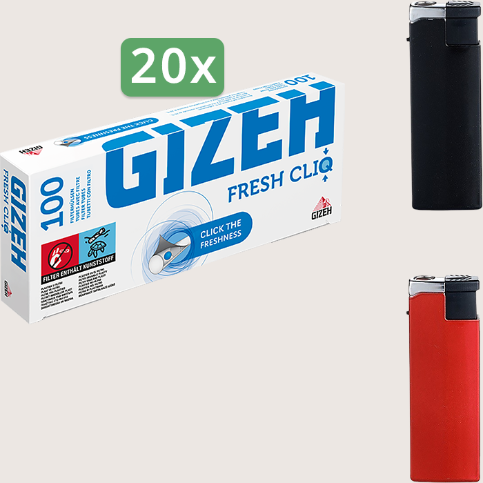 Gizeh Fresh CliQ Sparpaket mit 2.000 Hülsen mit Feuerzeugset