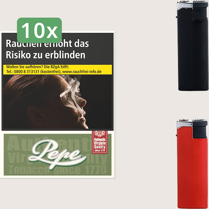 Pepe Rich Green 10 x 9,50 € Sparpaket mit 250 Zigaretten und Feuerzeugset