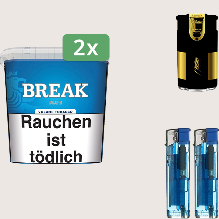 Break Blue 2 x 185 g Sparpaket mit Feuerzeugset Break Blue 2 x 185 g Sparpaket mit Feuerzeugset