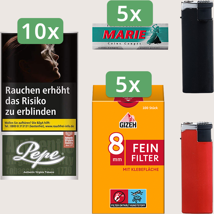 Pepe Dark Green 10 x 30 g Sparpaket mit 500 Marie Blättchen und 500 Gizeh Feinfilter 8 mm