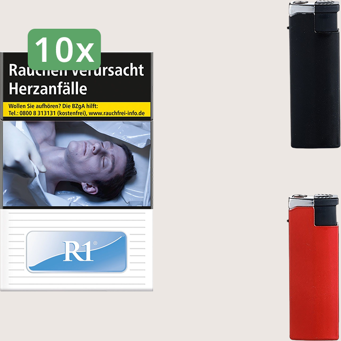 R1 Blue 10 x 9,00 € Sparpaket mit 200 Zigaretten und Feuerzeugset