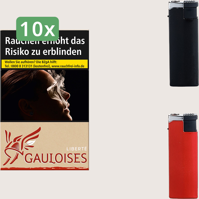 Gauloises Liberté Rot 10 x 8,60 € Sparpaket mit 200 Zigaretten und Feuerzeugset