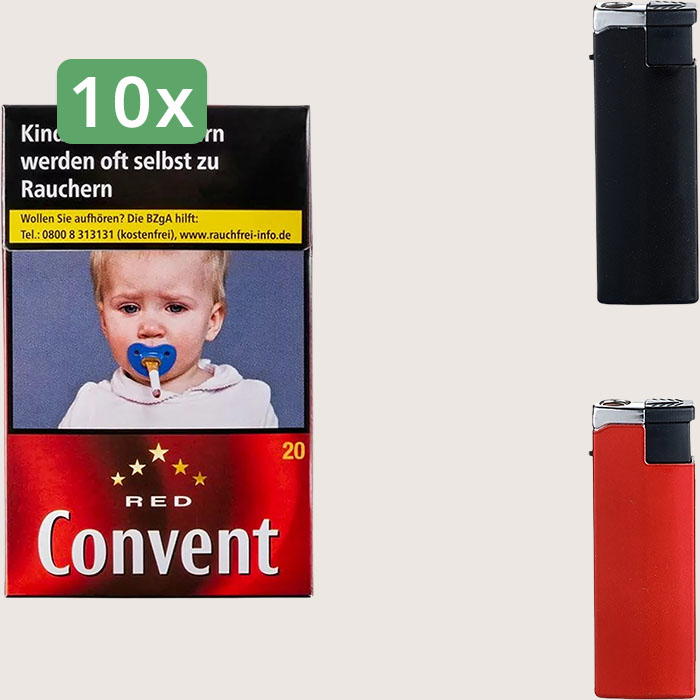 Convent Red 10 x 7,50 € Sparpaket mit 240 Zigaretten und Feuerzeugset