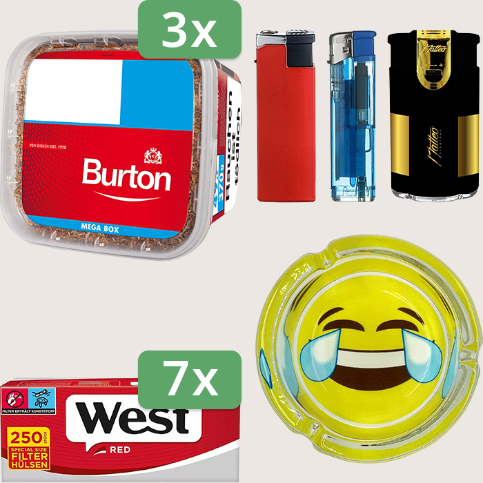 Burton Full Red 3 x 270 g mit 1.750 West Red Special Size Hülsen und Aschenbecher