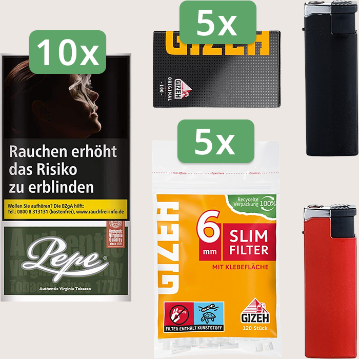 Pepe Dark Green 10 x 30 g Sparpaket mit 500 Gizeh Black Original Magnet Blättchen und 600 Gizeh Slim Filter 6 mm