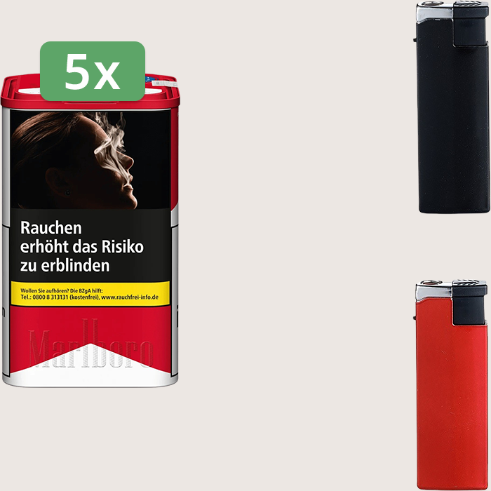 Marlboro Premium Red 5 x 103 g Sparpaket mit Feuerzeugen