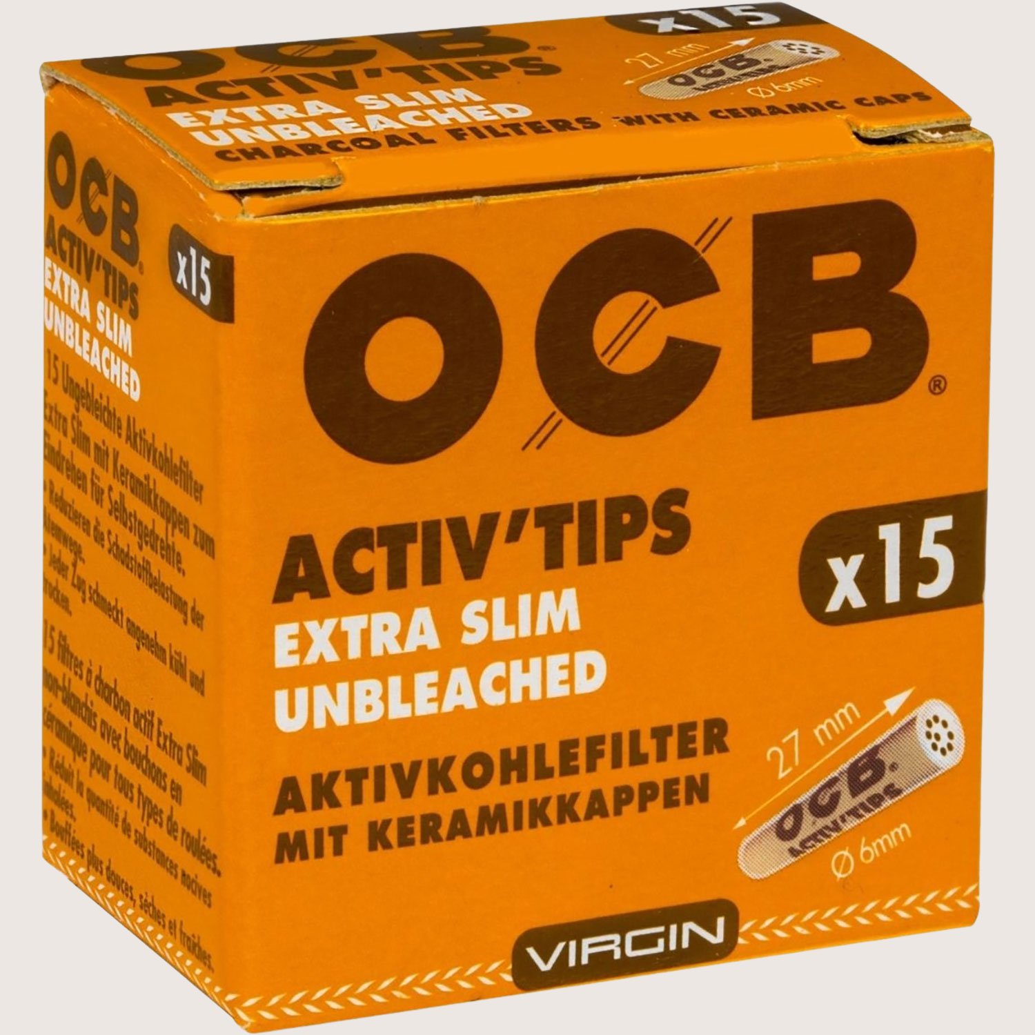 OCB ActivTips Extra Slim Unbleached 6 mm 15 Filter