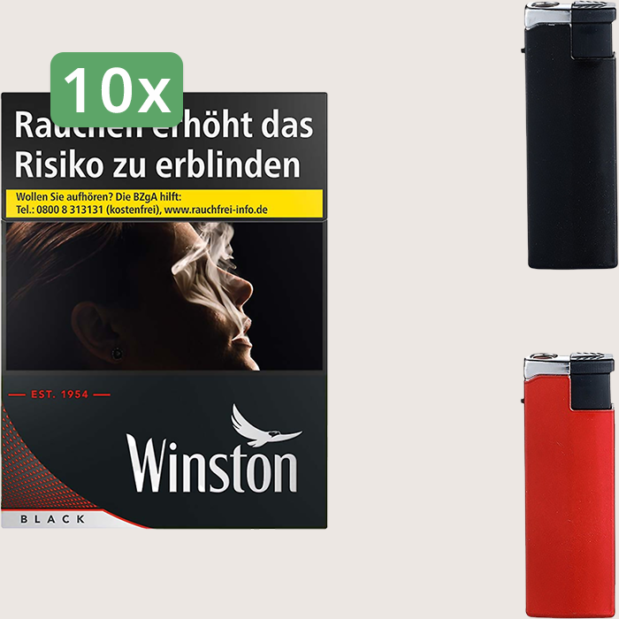 Winston Black 10 x 8,60 € Sparpaket mit 200 Zigaretten und Feuerzeugset