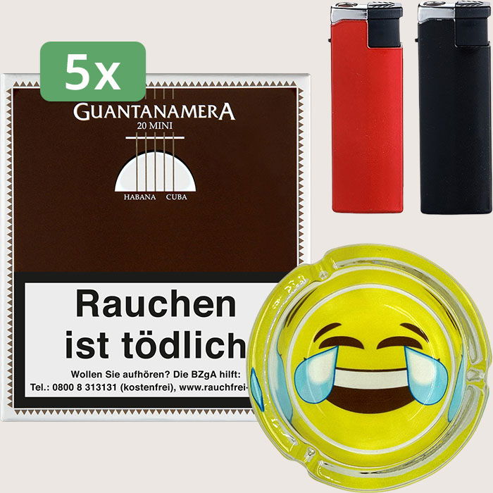 Guantanamera Mini 5 x 7,26 € Sparpaket mit 100 Zigarillos, Aschenbecher und Feuerzeugset