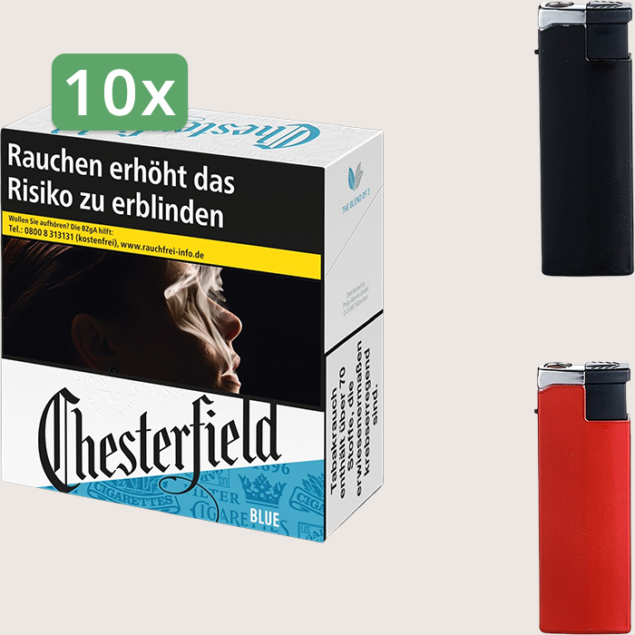 Chesterfield Blue 10 x 15,00 € Sparpaket mit 390 Zigaretten und Feuerzeugset