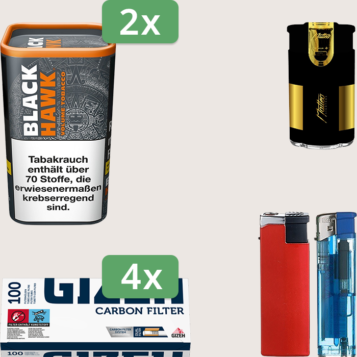 Black Hawk 2 x 90 g Sparpaket mit 400 Gizeh Carbon Hülsen und Feuerzeugset