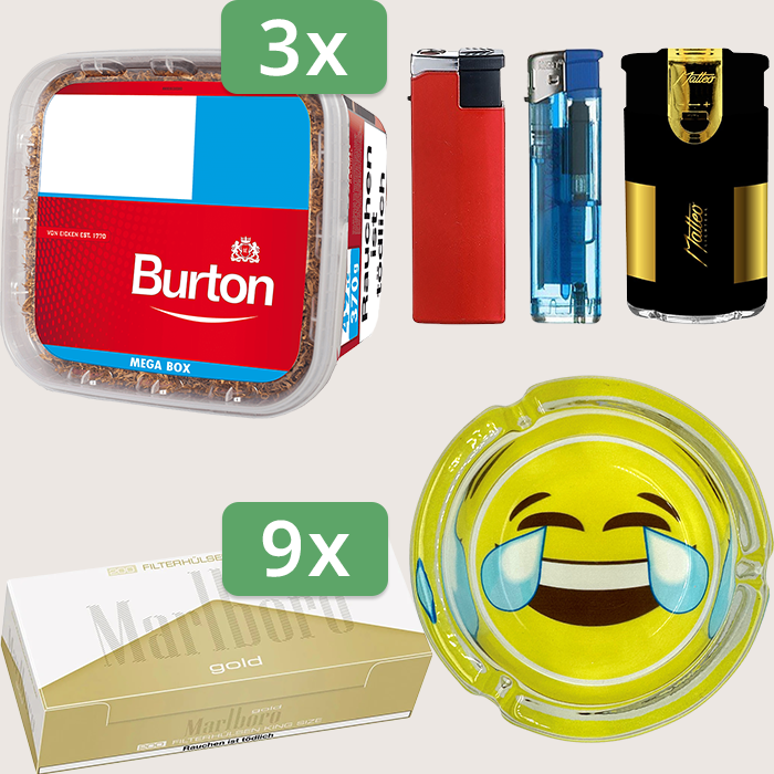 Burton Full Red 3 x 270 g mit 1.800 Marlboro Gold Hülsen und Aschenbecher