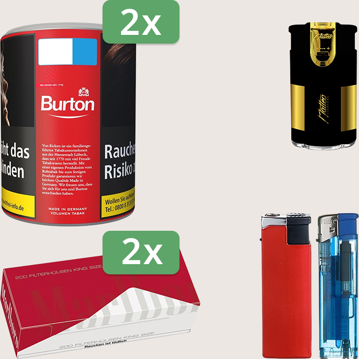 Burton Full Red 2 x 65 g Sparpaket mit 400 Marlboro Red Hülsen und Feuerzeugset