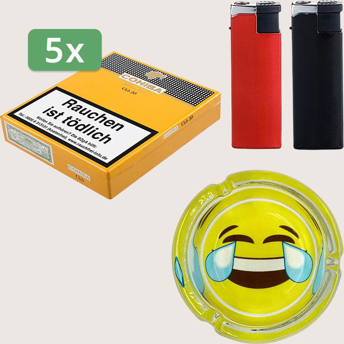 Cohiba Club 5 x 22,20 € Sparpaket mit 100 Zigarillos, Aschenbecher und Feuerzeugset