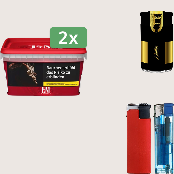 Moro Red 3 x 155 g Sparpaket mit 1.000 Marlboro Gold Hülsen und Feuerzeugset