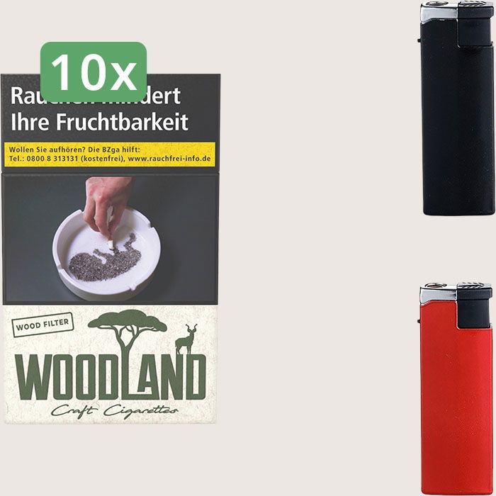 Woodland Wood Filter 10 x 7,80 € Sparpaket mit 200 Zigaretten und Feuerzeugset