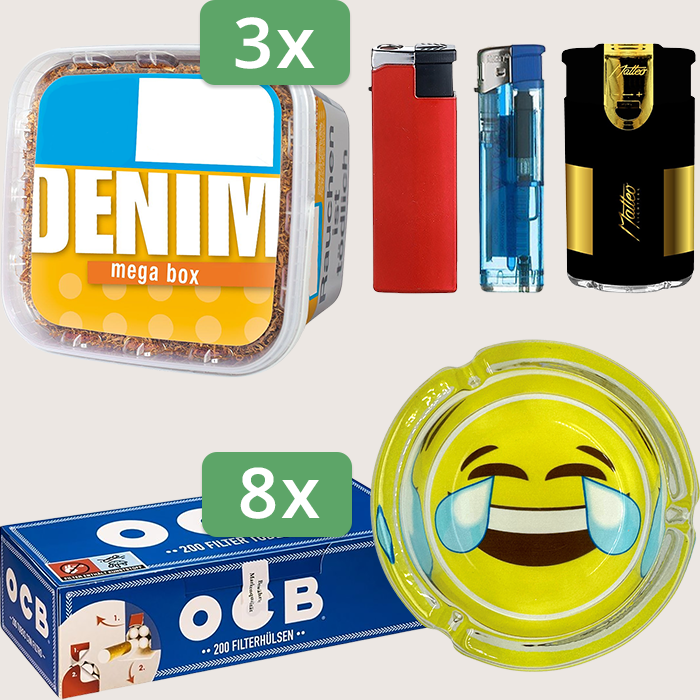 Denim Classic 3 x 210 g Sparpaket mit 1.600 OCB Hülsen und Aschenbecher Denim Classic 3 x 210 g Sparpaket mit 1.600 OCB Hülsen und Aschenbecher