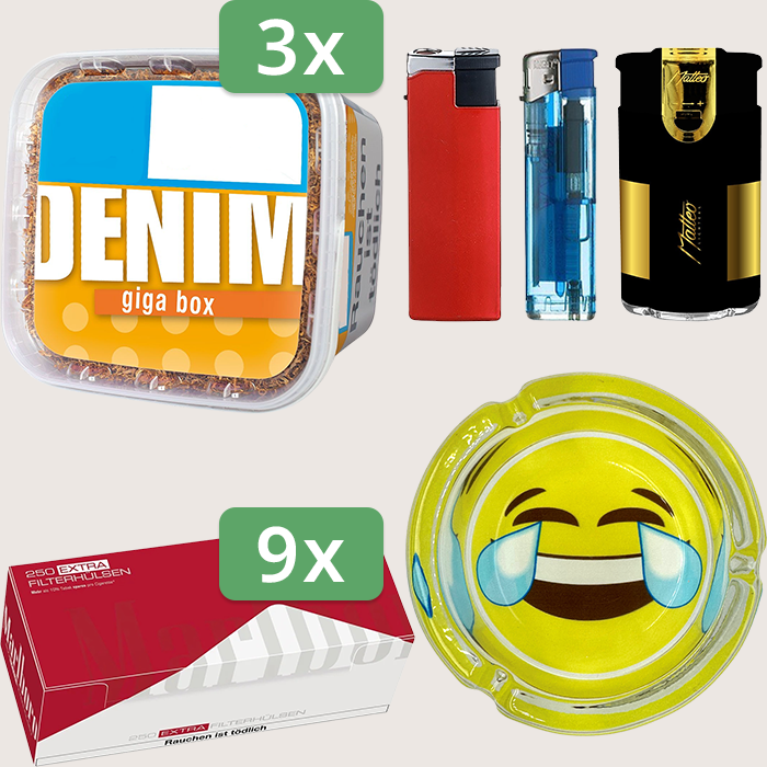 Denim Classic 3 x 315 g Sparpaket mit 2.250 Marlboro Red Extra Hülsen und Aschenbecher Denim Classic 3 x 315 g Sparpaket mit 2.250 Marlboro Red Extra Hülsen und Aschenbecher