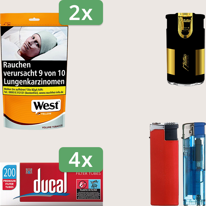 West Yellow 2 x 155 g Sparpaket mit 800 Ducal Hülsen und Feuerzeugset