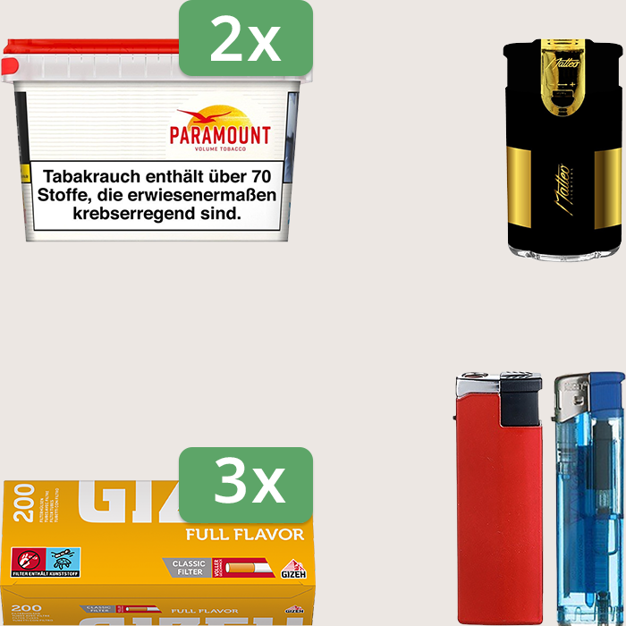 Paramount 2 x 125 g Sparpaket mit 600 Gizeh Full Flavor Hülsen und Feuerzeugset