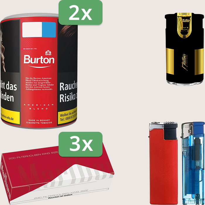 Burton Full Red 2 x 120 g Sparpaket mit 600 Marlboro Red Hülsen und Feuerzeugset